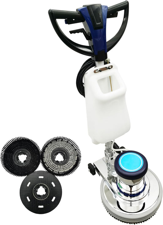 18" Commercial Floor Scrubber & Polisher Heavy Duty Multi-Surface Buffer Cleaner for Wood, Tile, Epoxy, Carpet - 175 RPM, 12L Tank, Low Noise, Industrial & Home Use 110V