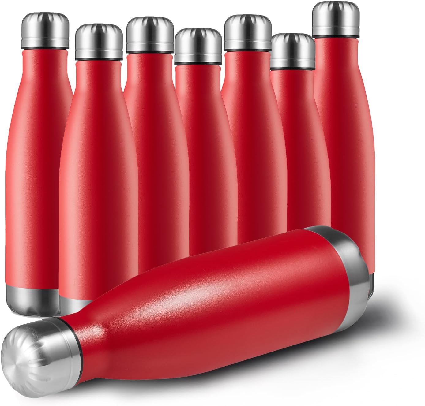 MEWAY 17oz Sport Water Bottle 8 Pack Vacuum Insulated Stainless Steel Leak-Proof Double Wall Cola Shape Water Bottle,Keep Drinks Hot & Cold (Red,8 Pack)
