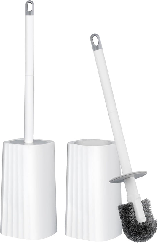 Toilet Brush & Holder Set, 2 Pack Toilet Brushes for Bathroom with Holder, Lightweight Plastic Handle, Space Saving for Storage, Deep Cleaning, Drip-Proof, Easy to Assemble