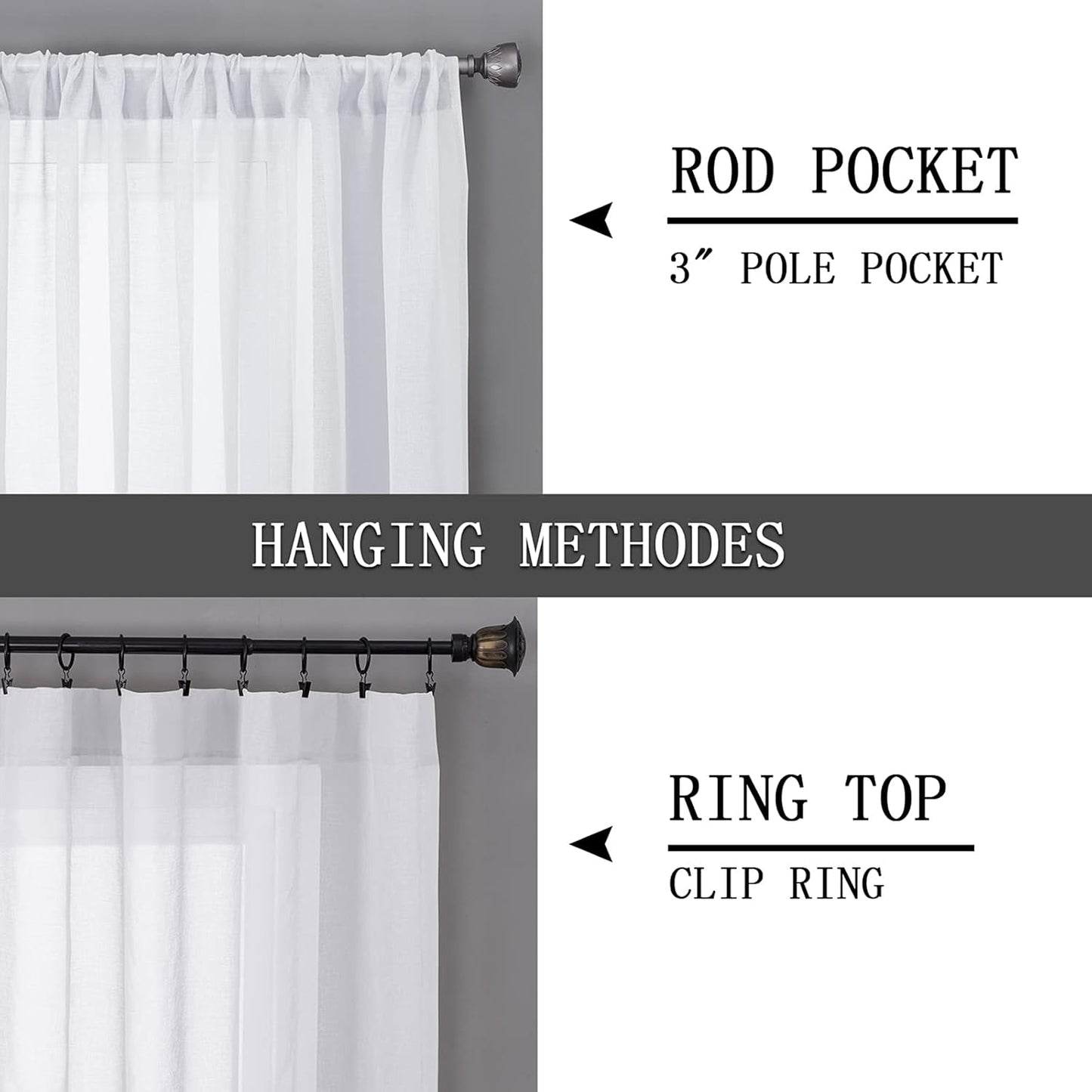 Tollpiz Sheer Curtain Linen Textured Living Room Curtains Sheer Light Filtering Rod Pocket Voile Curtain for Bedroom, 54 x 72 inches Long, White, Set of 2 Panels