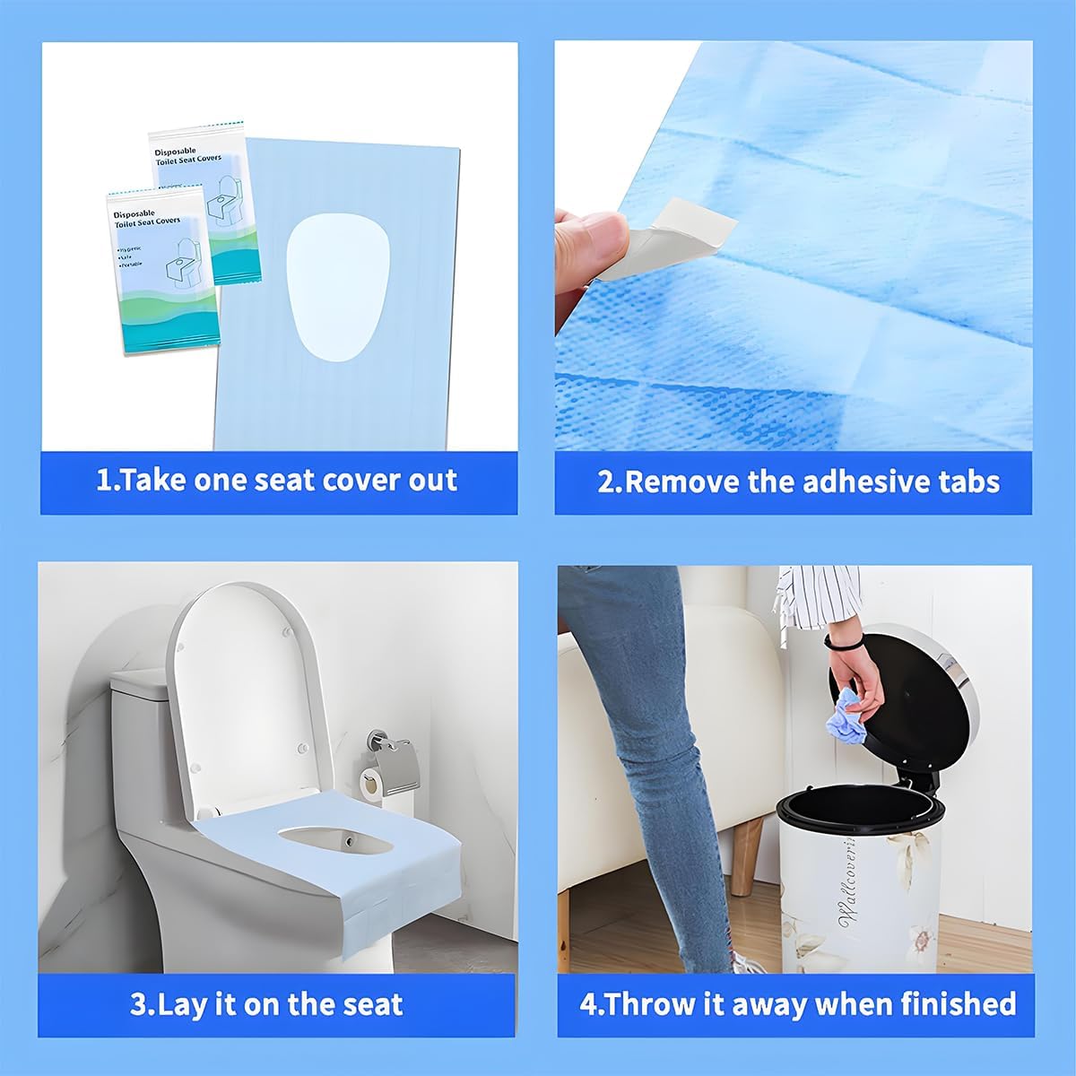 500-Pack XL Disposable Toilet Seat Covers, 16 × 24 inches Waterproof Individually Wrapped, Travel Toilet Liners for Adults & Kids, Bulk Portable for Public Restroom, Hotel, Hospital, Airplane Blue