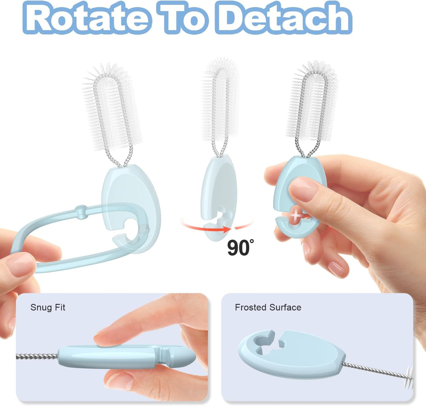 YOTIME Standing Straw Cleaner Brush Set, 4in1 Reusable Straw Brushes with Holder Ring, for Baby Bottles, Sippy Cups and Lids, Blue