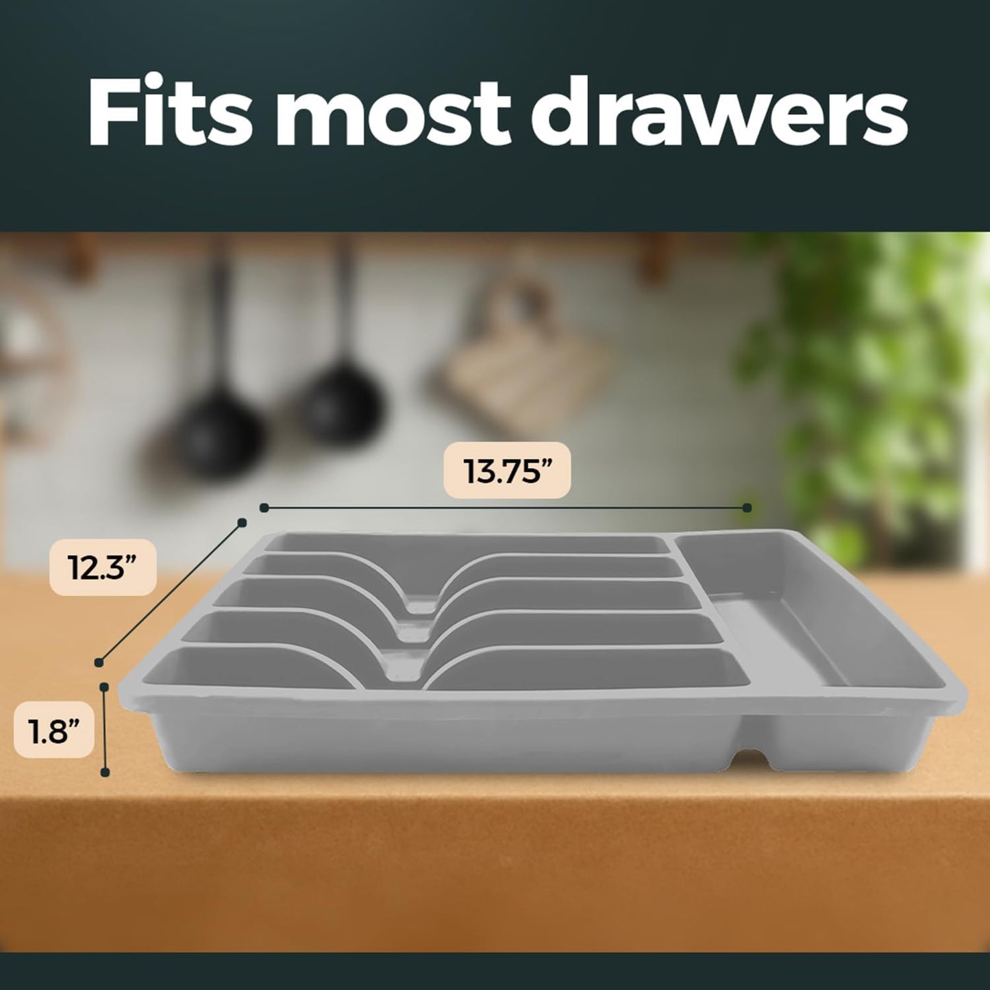 Silicone Silverware Drawer Organizer – Non-Slip Utensil Holder for Kitchen Drawers | Cutlery Tray for Forks, Knives, Spoons & More | Durable, BPA-Free, Easy to Clean – Gray