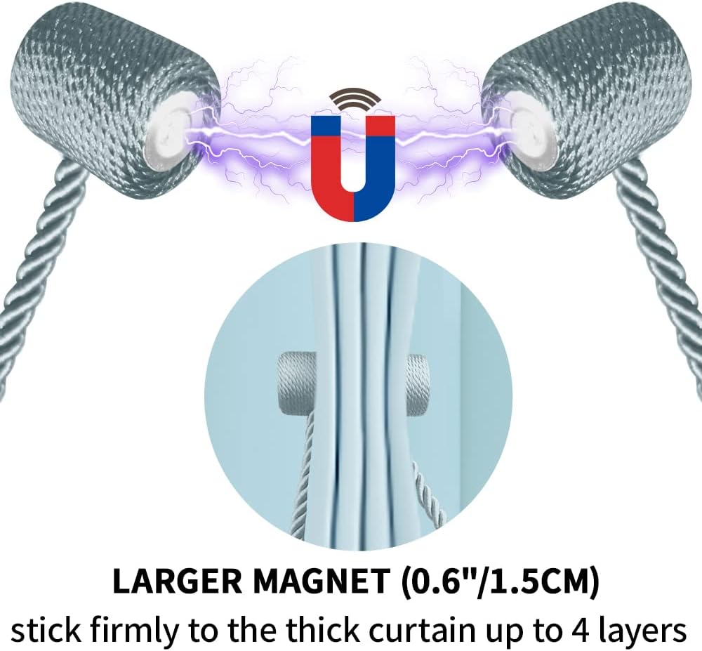 18 Inch Strong Magnetic Curtain Tiebacks, Curtain Holdbacks Modern Upgrade Strong 2021 New Twisted Style Decorative Drapery Rope Tie Backs(2 Pack Grey Blue)