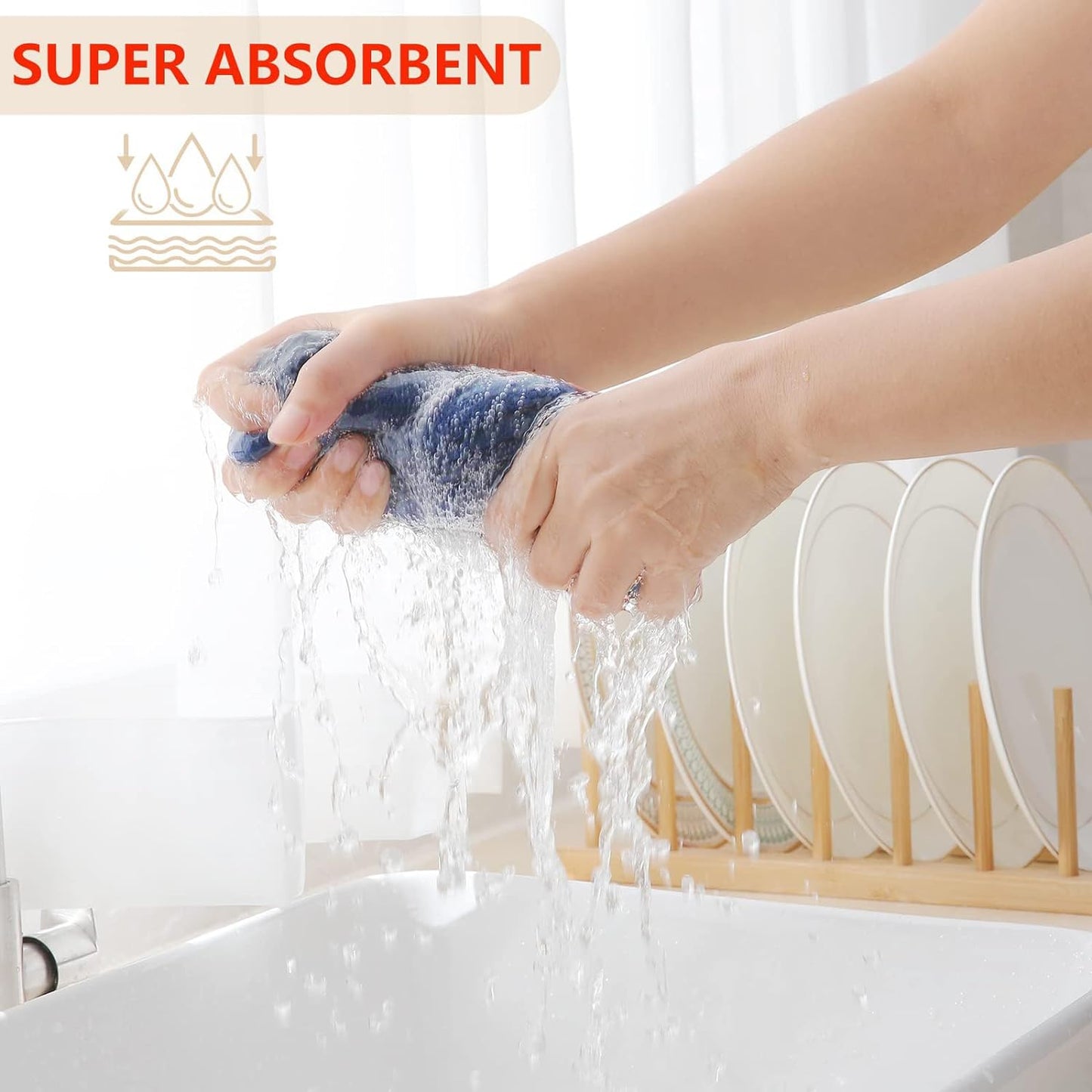 Homaxy 100% Cotton Waffle Weave Kitchen Dish Towels, Ultra Soft Absorbent Quick Drying Cleaning Towel, 13 x 28 Inches, 18-Pack, Navy Blue