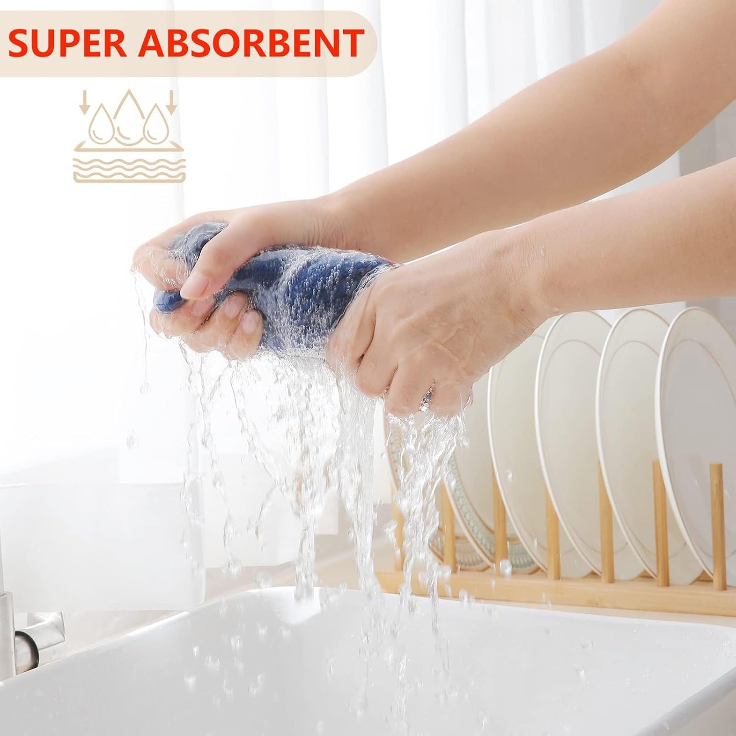 Homaxy 100% Cotton Waffle Weave Kitchen Dish Cloths, Ultra Soft Absorbent Quick Drying Dish Towels, 12 x 12 Inches, 6-Pack, Navy Blue