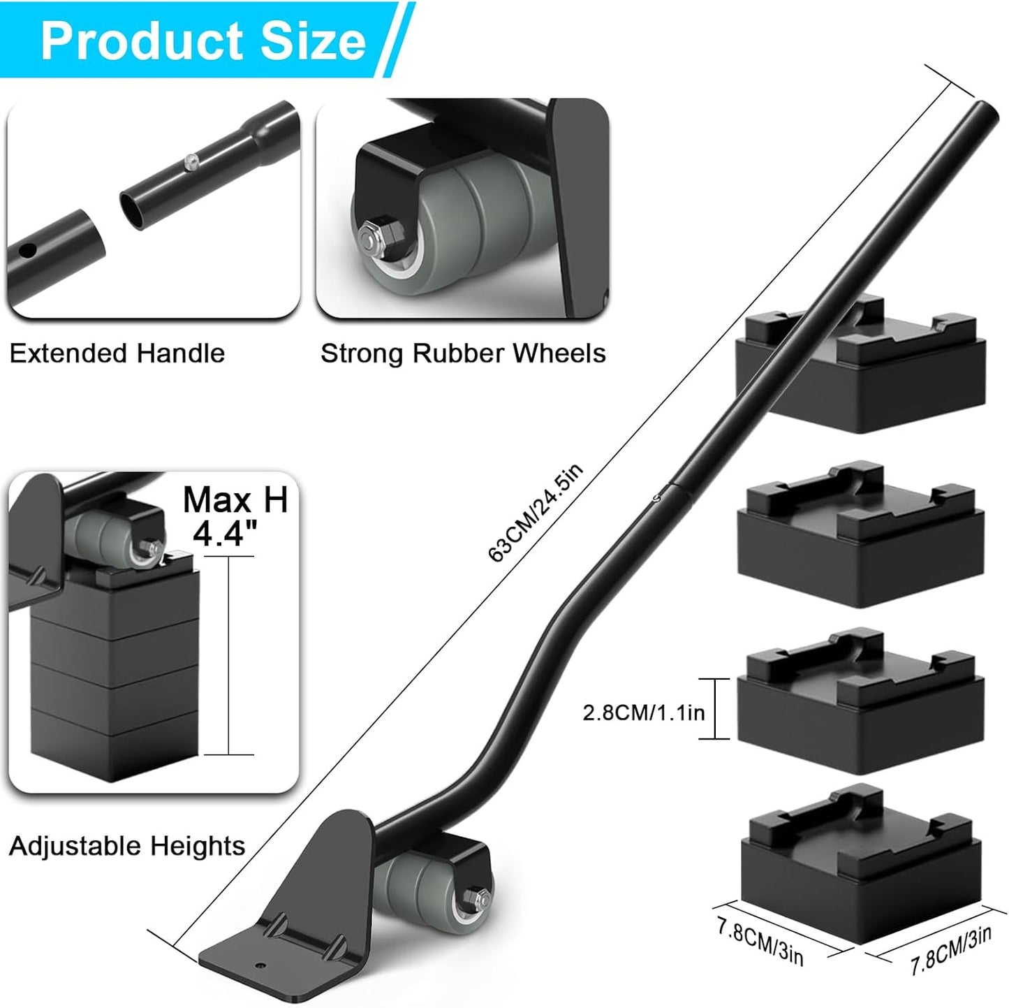 Furniture Lifter Tool: Furniture Lifters for Heavy Furniture Appliance Lifter with 4.4" Adjustable Height Lift Up to 500LB Heavy Items Safely and Easily Lifting Furniture and Appliances