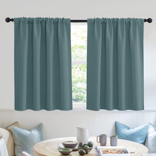 RYB HOME Bathroom Curtains Room Darkening Privacy Small Window Curtains for Bedroom Kitchen Basement RV Camper, Wide 52 inches x Long 36 inches, Teal Blue, 2 Panels