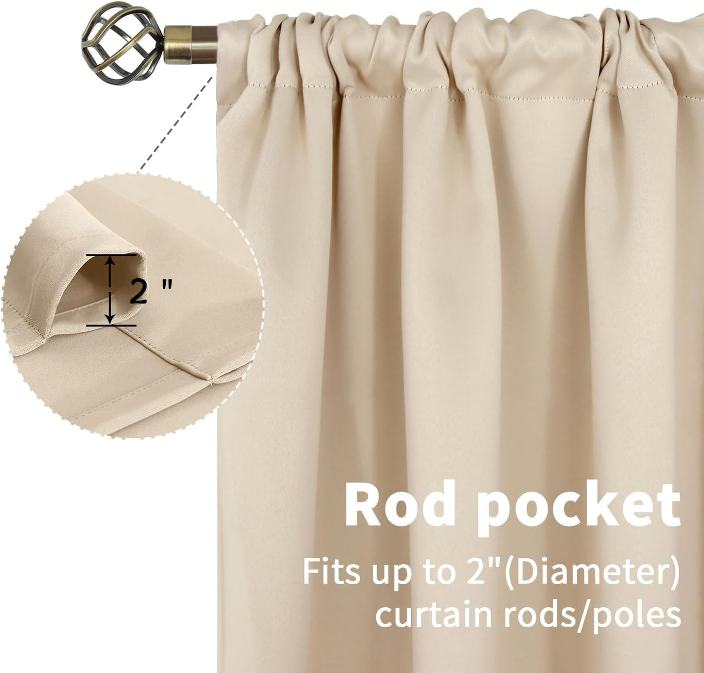 BGment Short Blackout Curtains 40 Inches Length - Rod Pocket Room Darkening Window Drapes for Bedroom Kitchen Bathroom Basement Cafe, Champagne, 2 Panels, 42 x 40 Inch