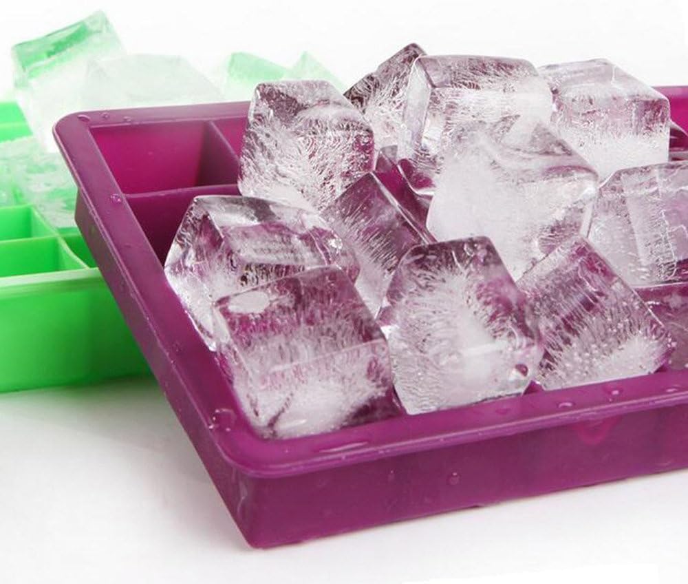 Ice Cube Tray, Silicone Square Ice Trays Easy Release Stackable Ice Cube Mold with Removable Lid, 24 Cavity (2 Pack, Purple)