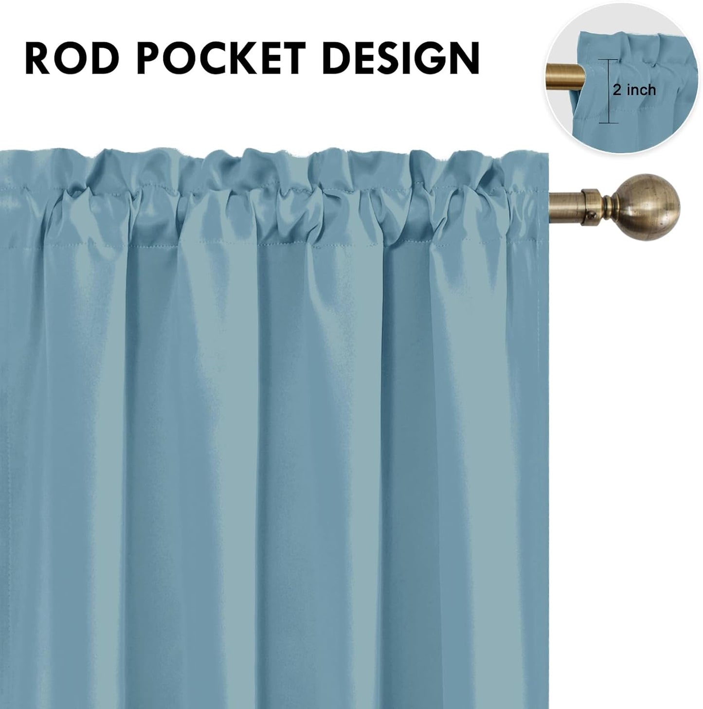 DWCN Blackout Curtains for Living Room Thermal Insulated, Energy Saving & Noise Reducing Bedroom Curtains, Stone Blue, W 52x L 95 Inch, Set of 2 Rod Pocket Curtain Panels