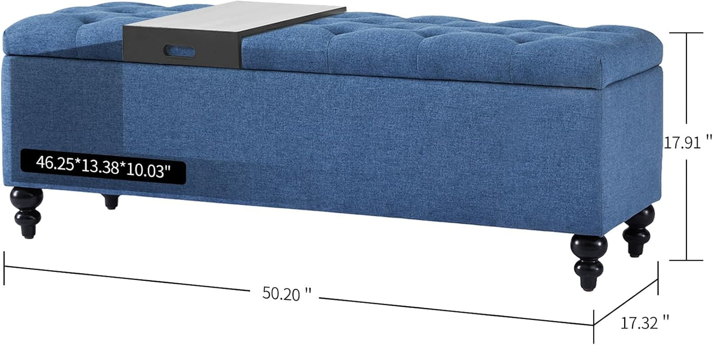 Storage Ottoman 50.2 Inches Upholstered Fabric Storage Ottoman Bench，Button Tufted Ottoman with Storage for Living Room (Blue-TP)