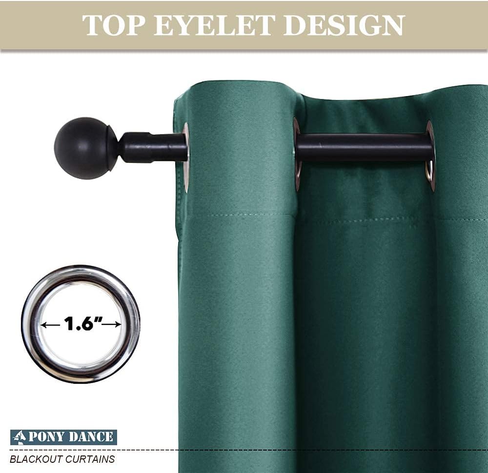 PONY DANCE Bedroom Decorative Curtains - Elegant Curtain Panels Light Blocking Drapes/Home Decor for Living Room, 42 Wide by 72 in Long, Hunter Green, 2 Pcs