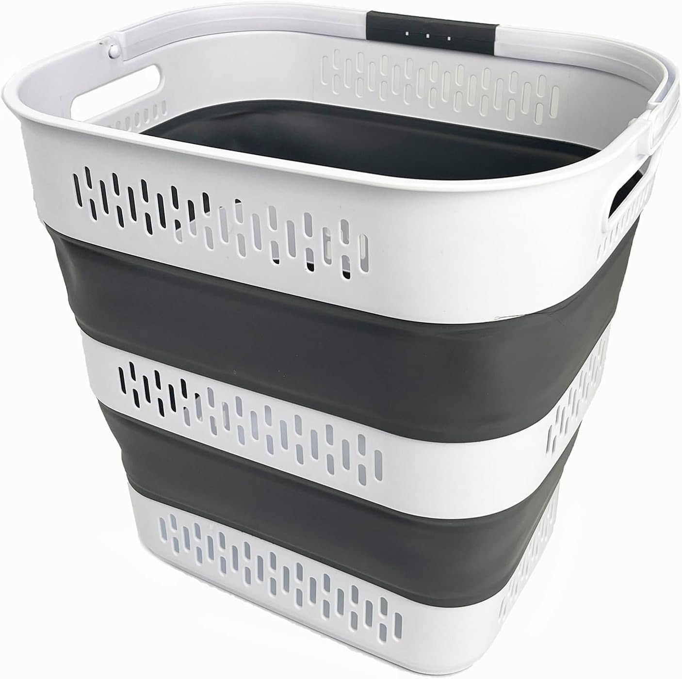 SAMMART 40L (10.5 Gallon) Collapsible Plastic Laundry Basket with Handles - Foldable Pop Up Storage Container/Organizer - Portable Laundry Hamper - Space Saving (1, White/Steel Grey)