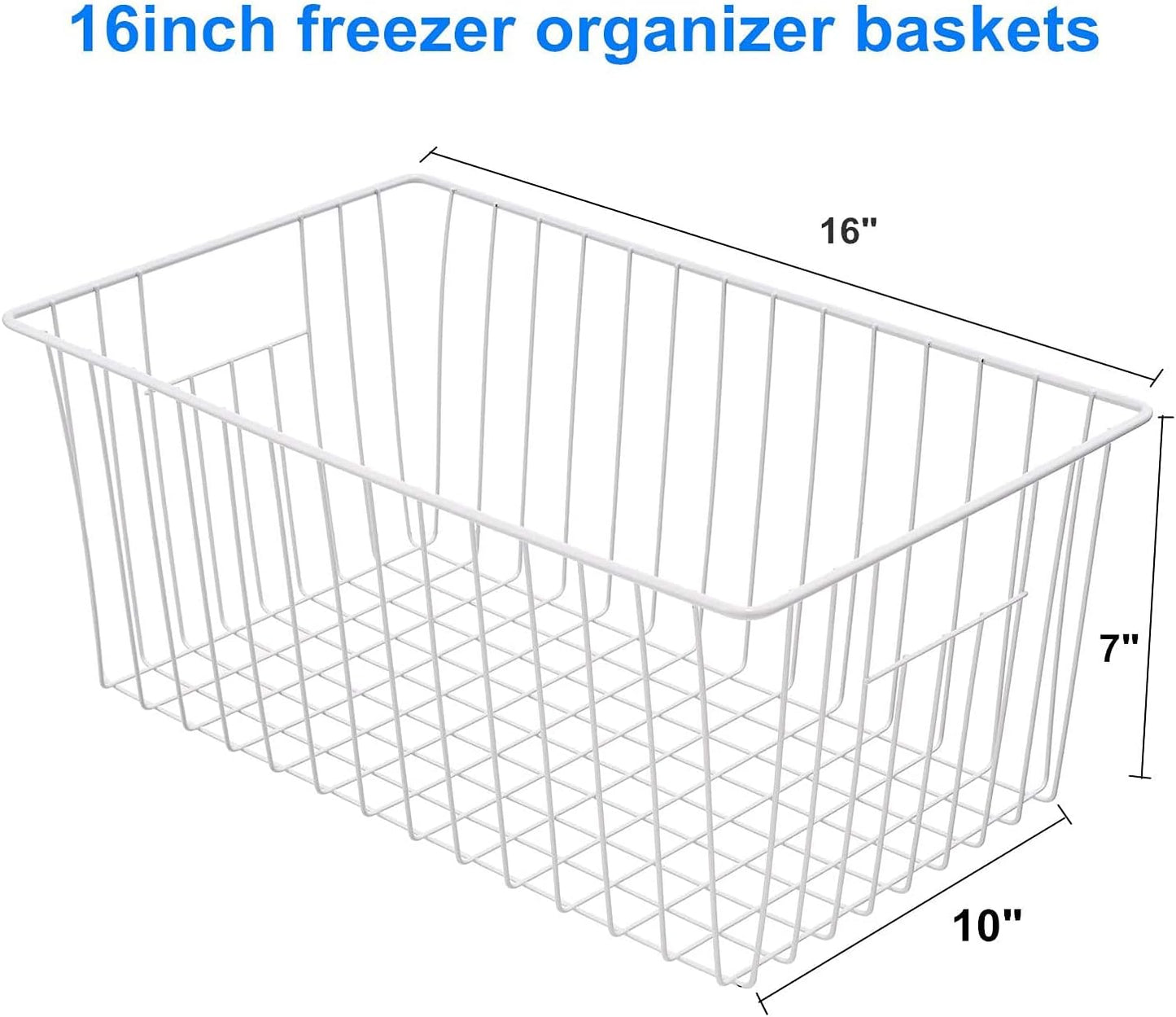 16inch Upright Freezer Organizer Baskets for 13-14,16-21 cu.ft Standup Freezer, Settle freezer chaos and reduce food waste effectively, Durable, Fully Use Space, Improve Air Circulate, White, 3pcs