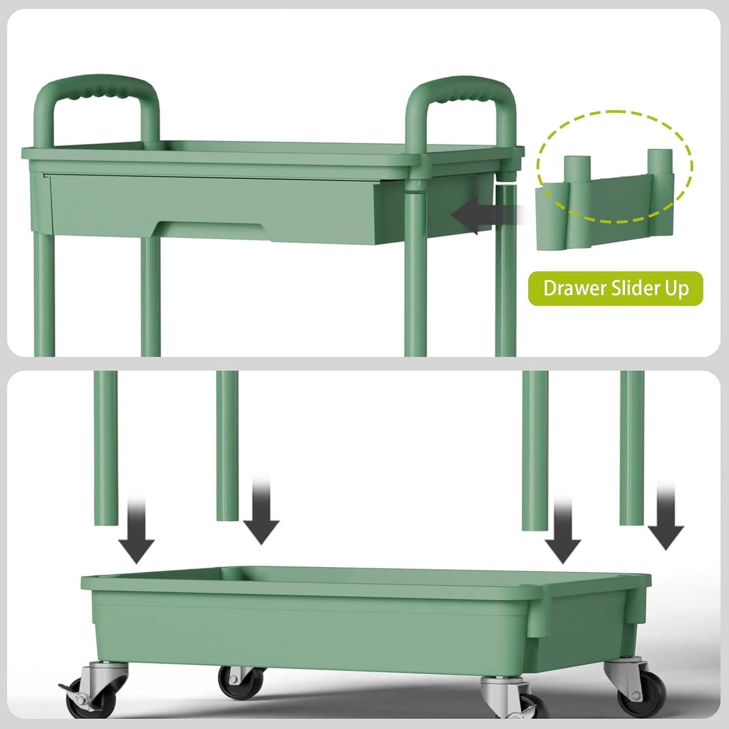 4 Tier Rolling Cart Organizer,Art Craft Diaper Bedside Snack Laundry Room Bathroom Organizer Narrow Thin Slim Rolling Trolley Utility Cart with Wheels for Kitchen,Office(Green)
