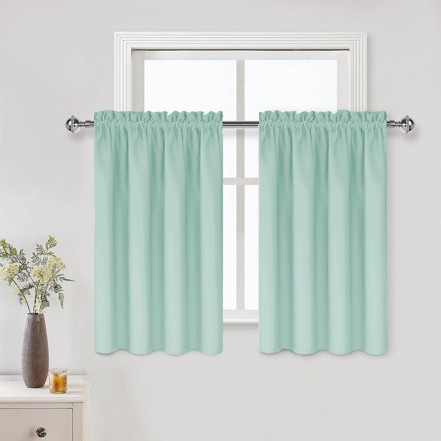 DWCN Blackout Curtains for Living Room Thermal Insulated, Energy Saving & Noise Reducing Bedroom Curtains, Mint Green, W 42x L 36 Inch, Set of 2 Rod Pocket Curtain Panels