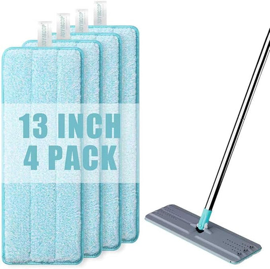 JOYMOOP Microfiber Mop Pads Replacement for JOYMOOP Flat Mop Bucket Set, Pack of 4 Refills 13-inch - Grey & Cyan Blue