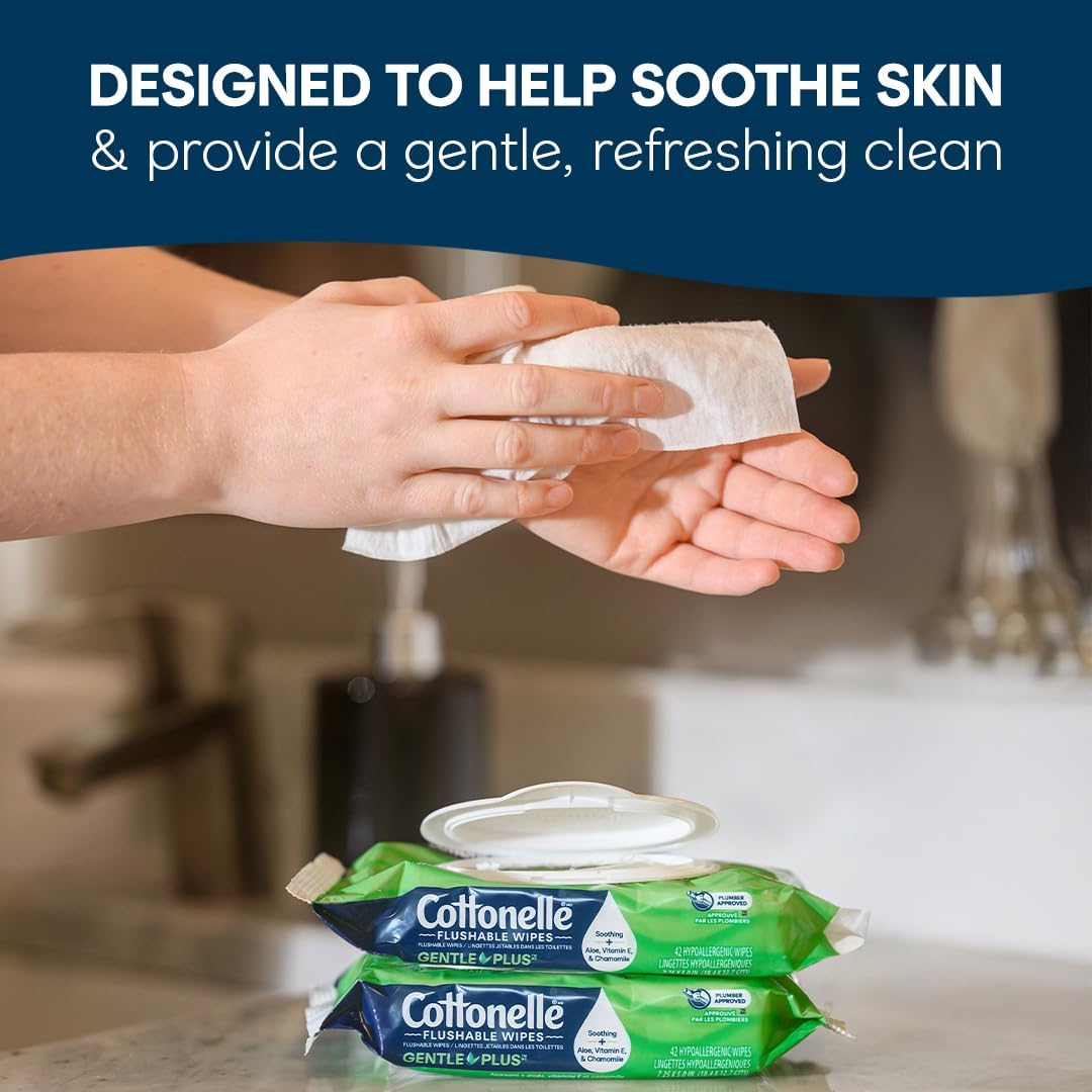 Cottonelle GentlePlus Flushable Wet Wipes with Aloe & Vitamin E, 1 Refill Pack, 168 Wipes Per Pack, Packaging May Vary