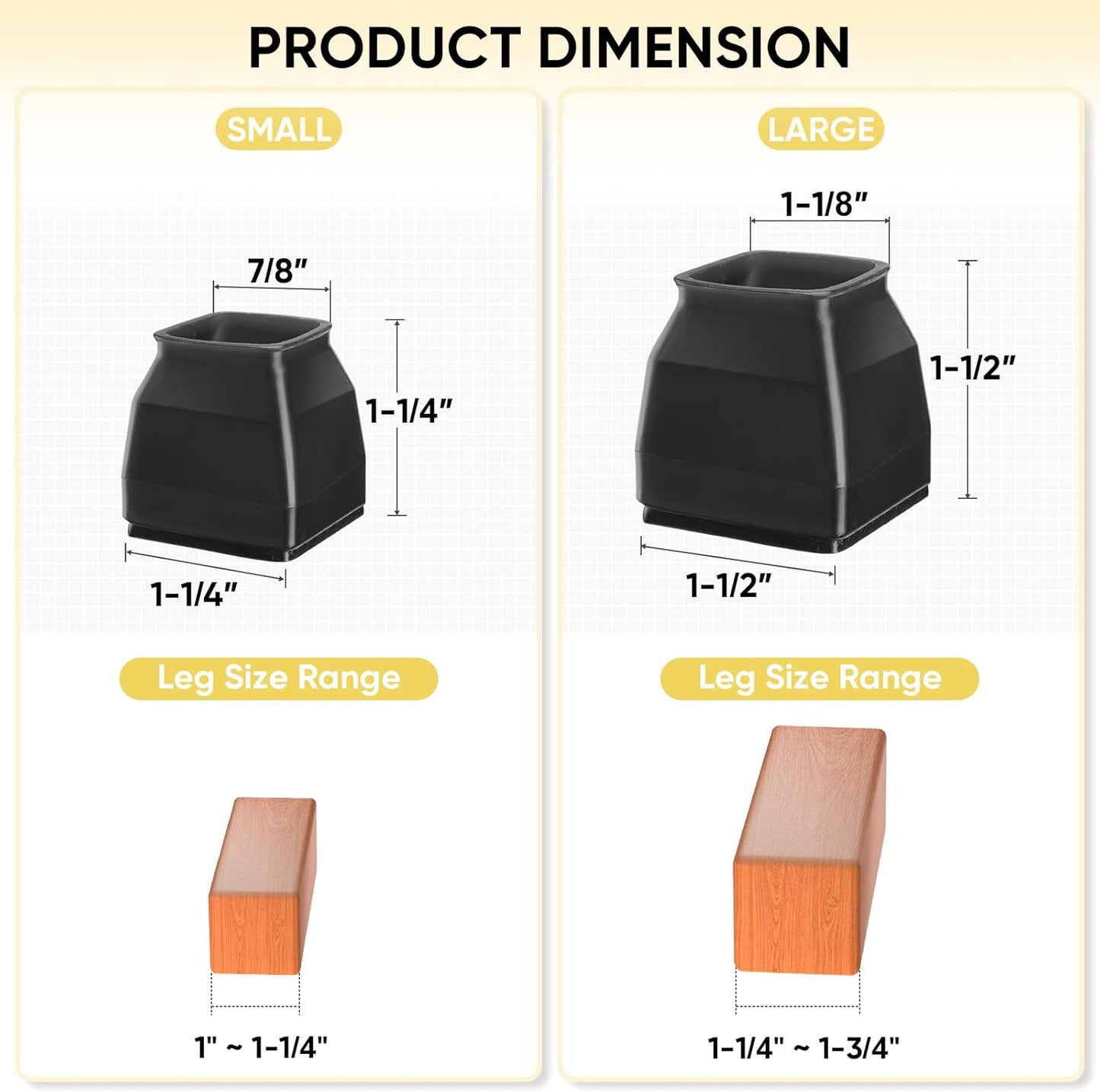 BALEINE 16 Pack Silicone Chair Leg Floor Protectors, Stool Leg Protectors Cap, Non-Slip Chair Leg Caps for Hardwood Floors (Black & Large (Square), 16 Pack)