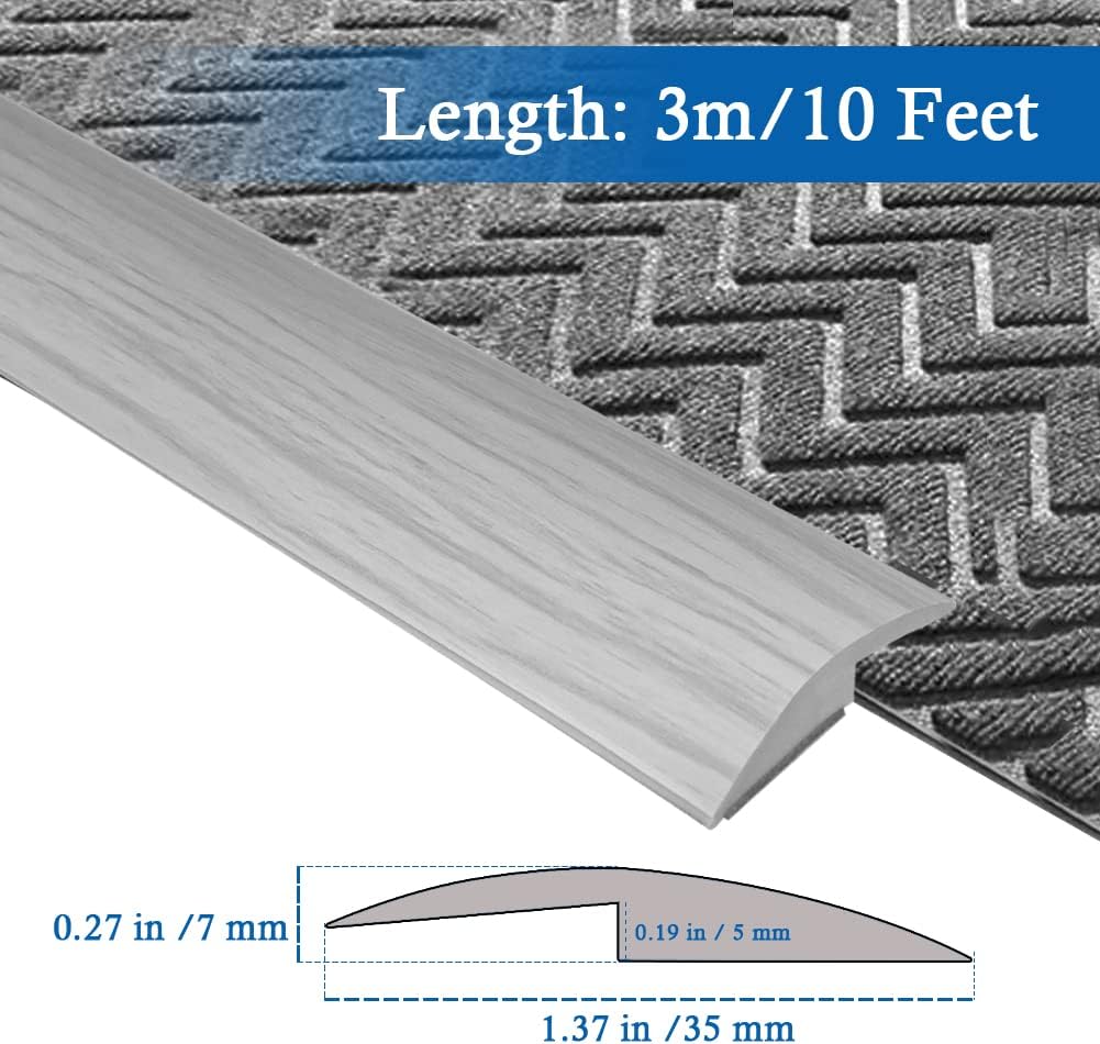 Floor Transition Strip Self Adhesive Carpet & Flooring Transitions Edging Trim Strip PVC Threshold Transitions Suitable for Threshold Height Less Than 5mm (10Ft, Wood Grain Gray-New)
