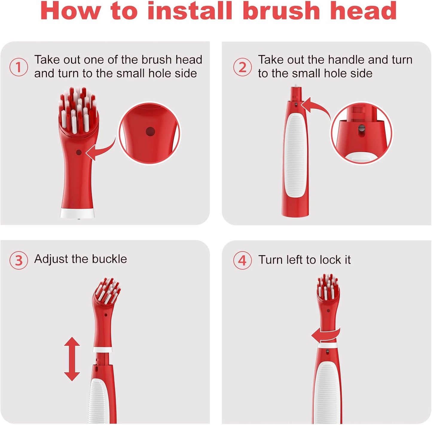 Rechargeable Electric Cleaning Brush with 4 in 1 Multiple Brush Heads and USB Cable, Indoor Household Cordless Motorized Brush for Bathroom Toilet Kitchen Tile Crevice (White & Red)