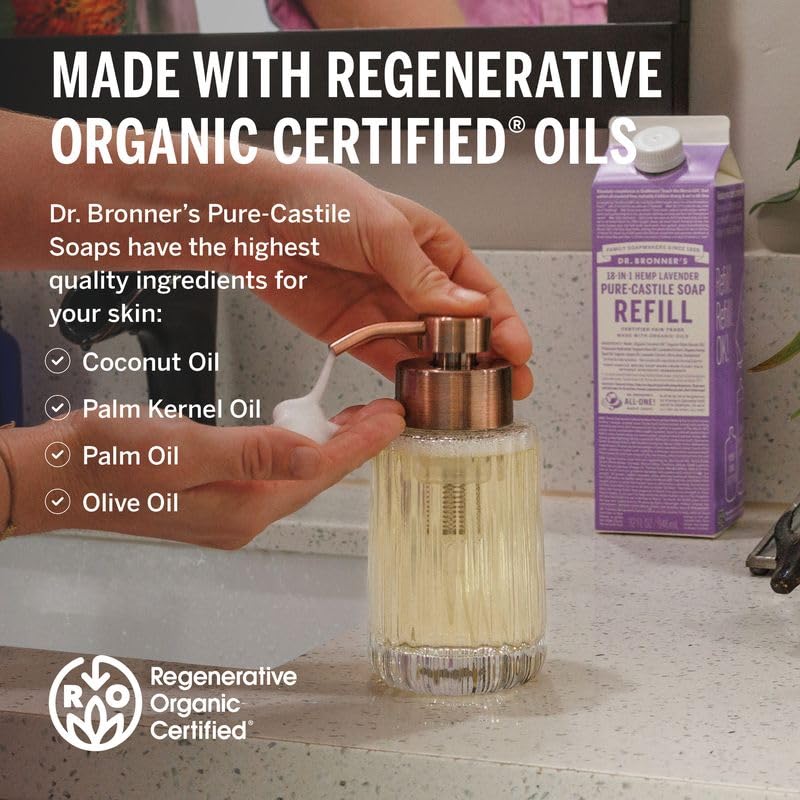 Dr. Bronner's Pure-Castile Liquid Magic Soap Refill - Made with Regenerative Organic Certified Oils, 86% Less Plastic per Quart - 18-in-1 Uses for Face, Body Wash, Hand Soap Refill- Lavender, 32oz