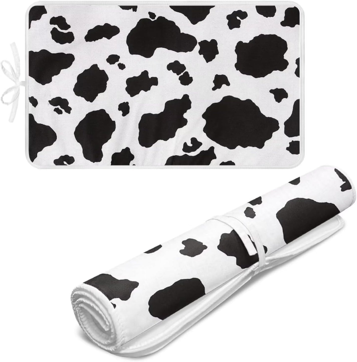 Cow Print Ironing Mat Portable Ironing Pad,Black and White 32 x 16 Inch Large Ironing Mat for Table Top of Washer, Dryer, Table Top, Countertop, Heat Resistant Iron Board Pads