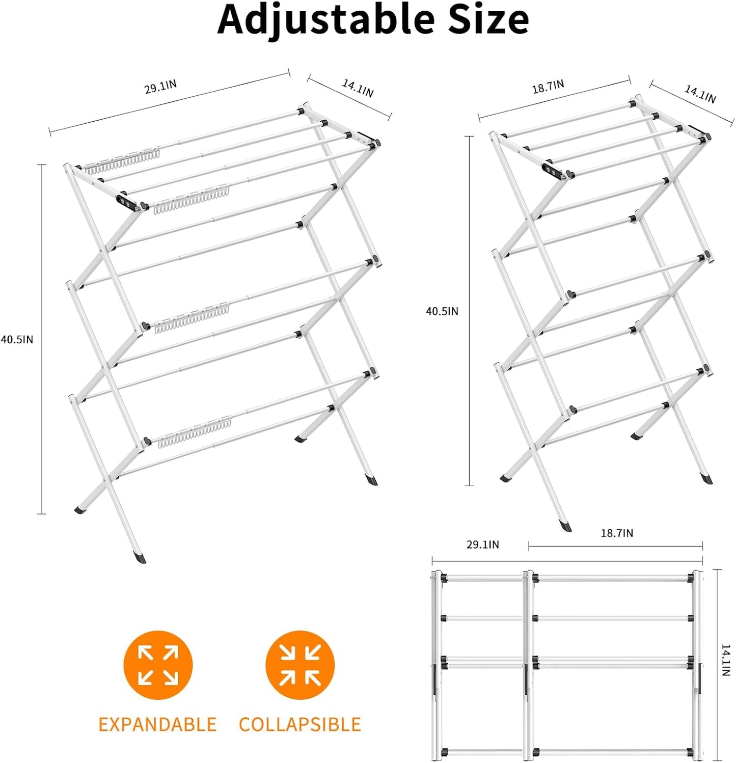 3 Tier Clothes Drying Rack,Foldable & Portable Clothing Drying Rack,Space-Saving Design, Indoor & Outdoor Laundry Rack for Drying Clothes,Metal Dryer Rack-White+Black