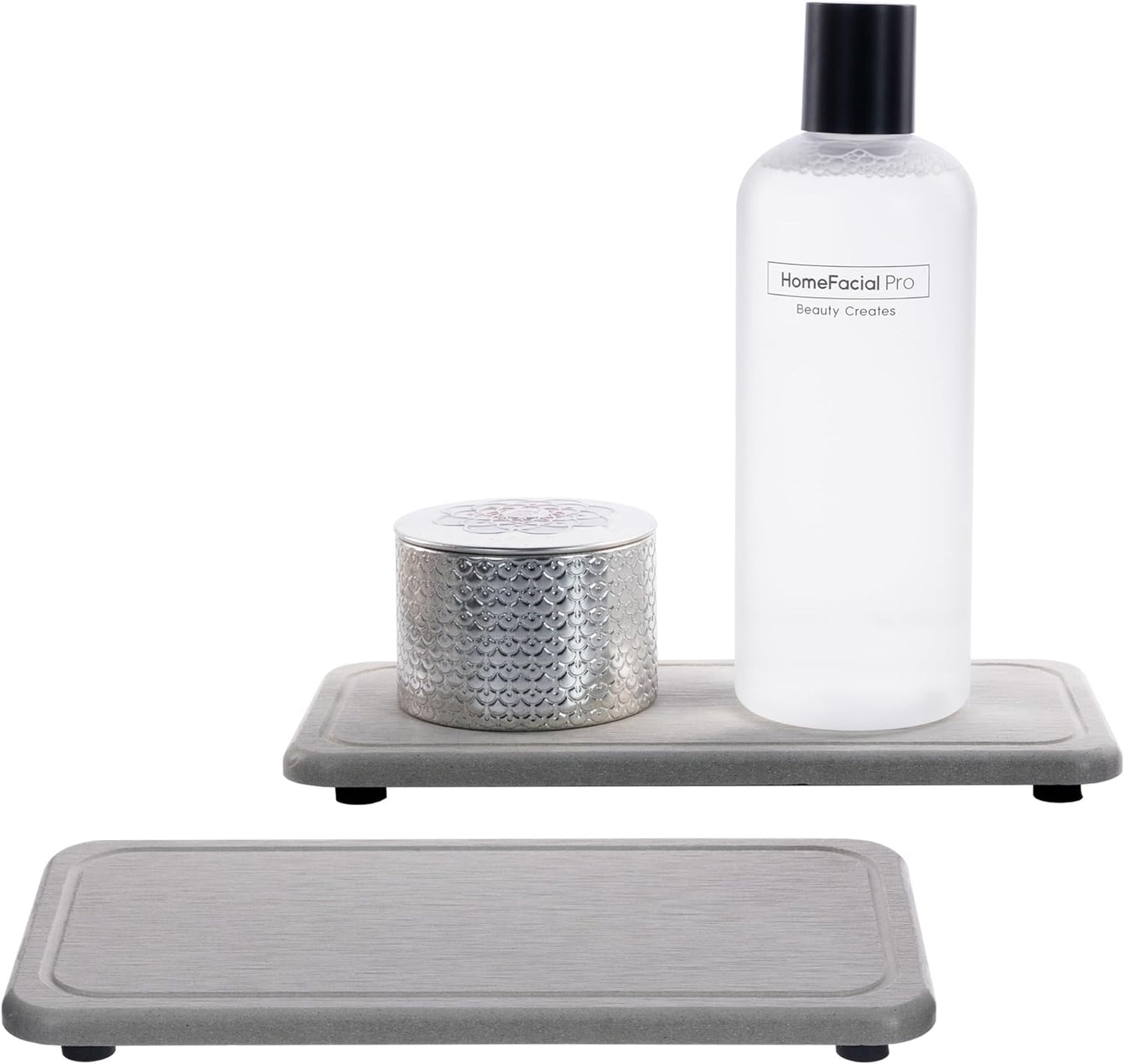 2 Pcs Water Absorbing Stone Trays, Kitchen/Bathroom Sink Soap Dish, Diatomite Tray Used for Hand Soap & Cosmetic Bottles in The Modern Home, 4" W x 8.3" L, Gray