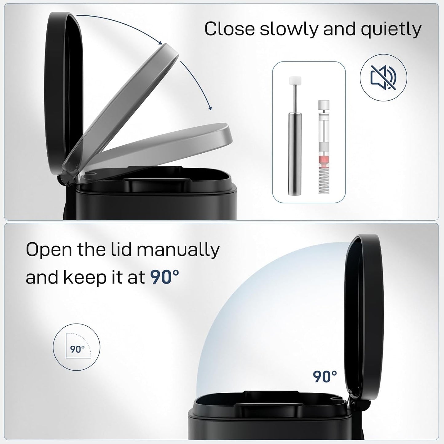 Arlopu13.2 Gallon Step Trash Can, Stainless Steel Garbage Bin, Soft-Close Rubbish Bin with Removable Plastic Inner Bucket, Fingerprint-Proof, Lid Dustbin, Suit for Kitchen Home (Black, 50L)