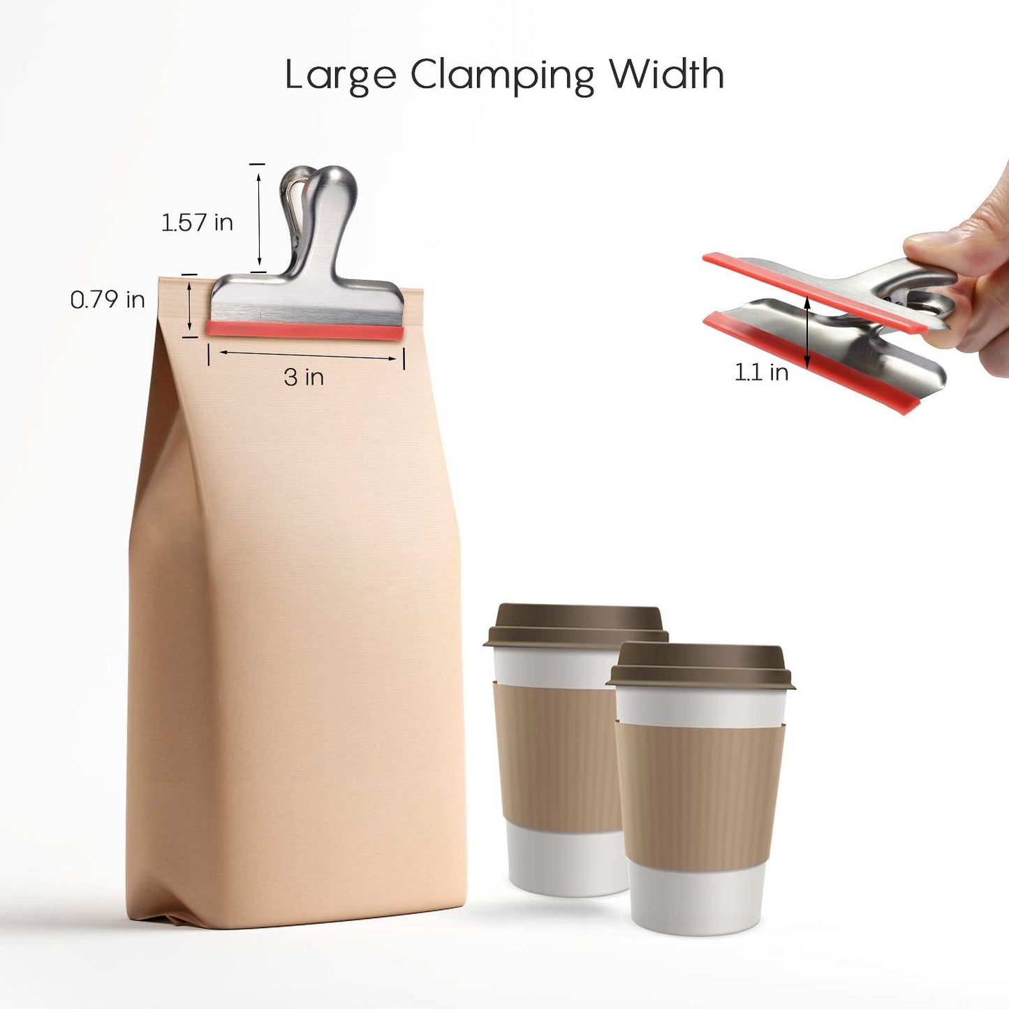 HOUSE AGAIN 12 Pack Stainless Steel Chip Bag Clips Covered with Silicone - NO More Sharp Edges - Color Coded for Food Bags - Air Tight Seal, Heavy Duty for Kitchen and Office, 3 Inches