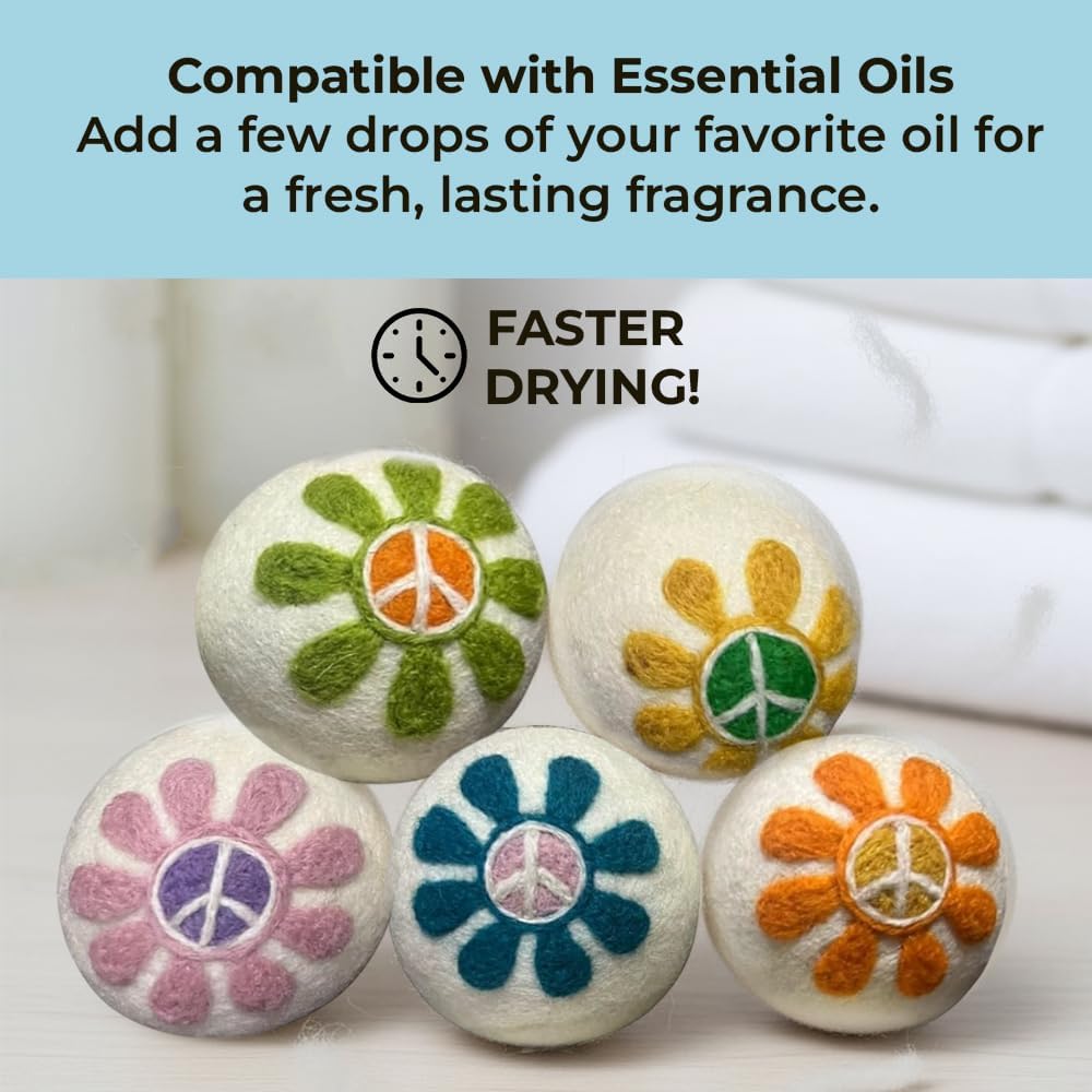 Ezhippie Quality Wool Dryer Balls - 6 XL Flower Pack - 1000+ Loads - Pure Organic Wool - Reusable Natural Fabric Softener Perfect with Essential Oils, Reduce Clothing Static and Wrinkles