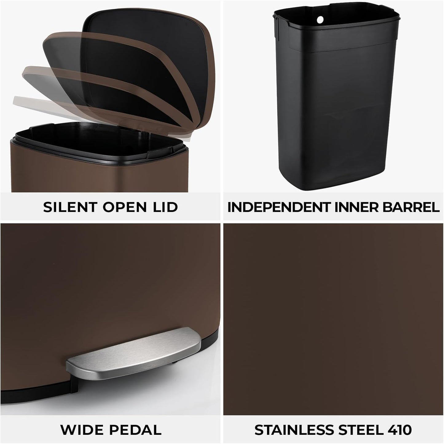 8 Gal Kitchen Trash Can, 30L Recycling or Garbage Bin, Brushed Stainless Steel Waste Basket, Soft&Quiet Close Dustbin, with Step-On Pedal, Removable Inner Bucket, for Home, Office, Living Room