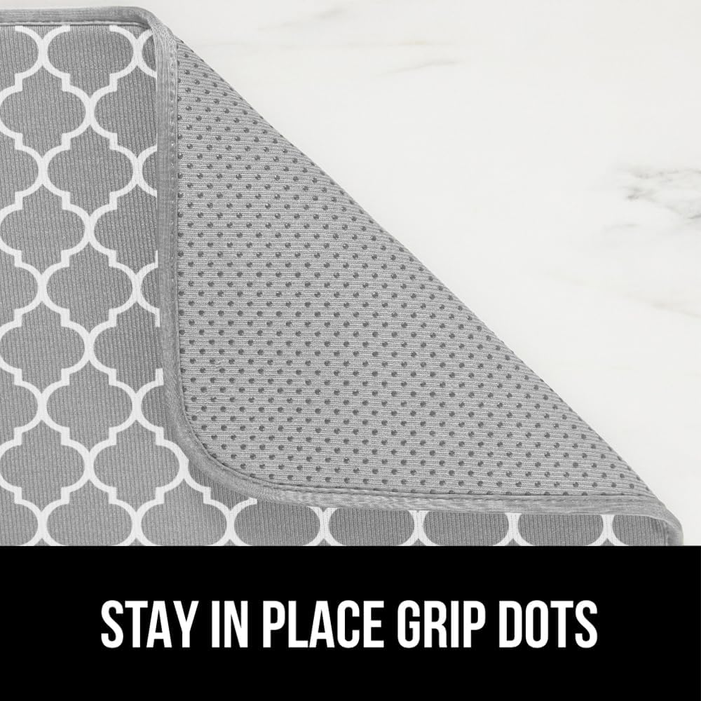 GORILLA GRIP Ultra Water Absorbent Microfiber Dish Drying Mat, Quick Dry Thick Mesh, Slip Resistant Pad for Sink Dishes or Under Rack, Kitchen Counter Accessories, 16x18, Machine Wash Mats, Quatrefoil