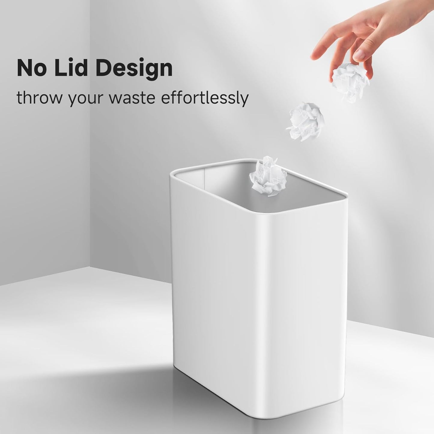 TIPGO Small Metal Trash Can, 2.1 Gallon Slim Trash Can for Bathroom, Wastebasket Garbage Bin for Bedroom, Office, Kitchen, Under Sink (White)