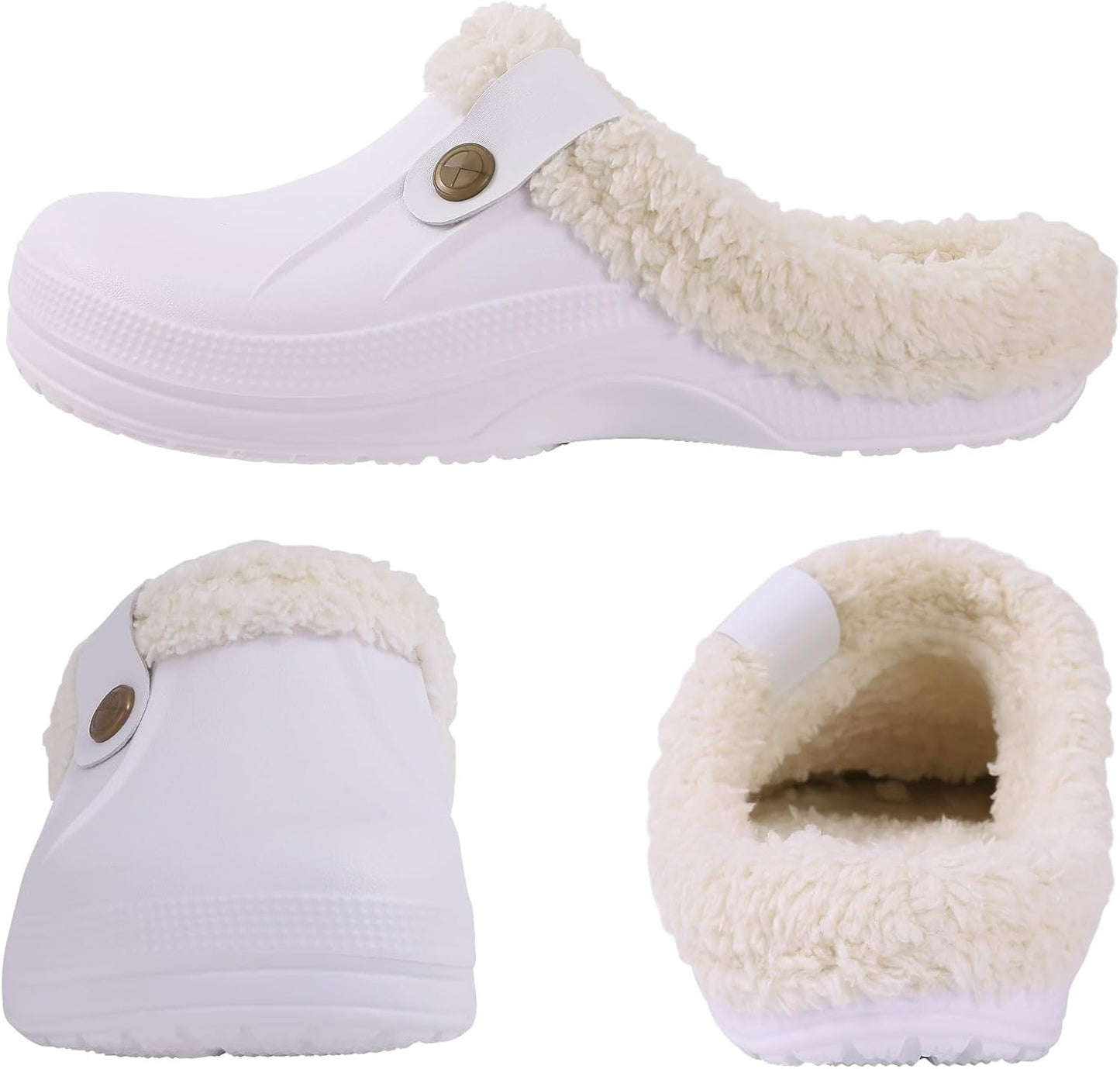 Beslip Classic Fur Lined Clogs Waterproof Winter Fuzzy Slippers for Women Men Indoor and Outdoor