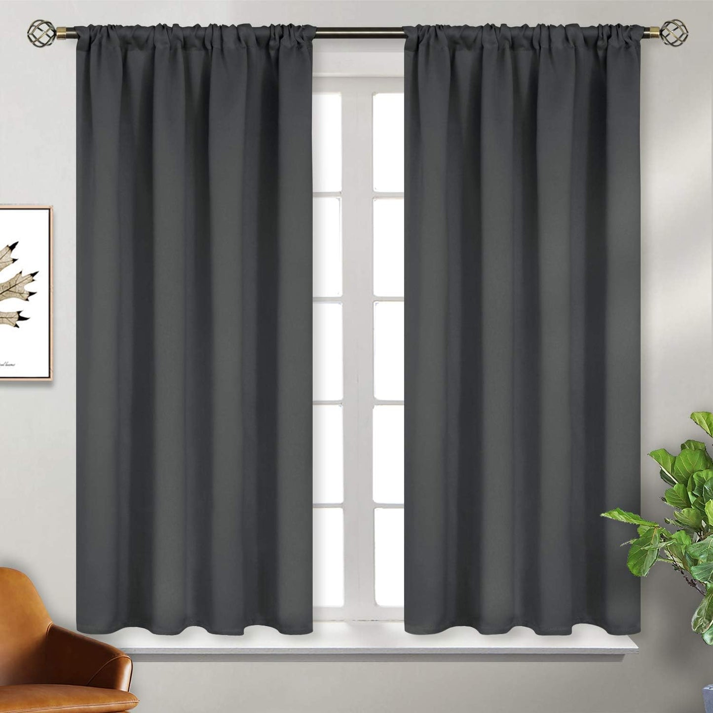 BGment Short Blackout Curtains for Bedroom - Rod Pocket Thermal Insulated Room Darkening Curtain for Kitchen, 52 x 45 Inch, 2 Panels, Dark Grey