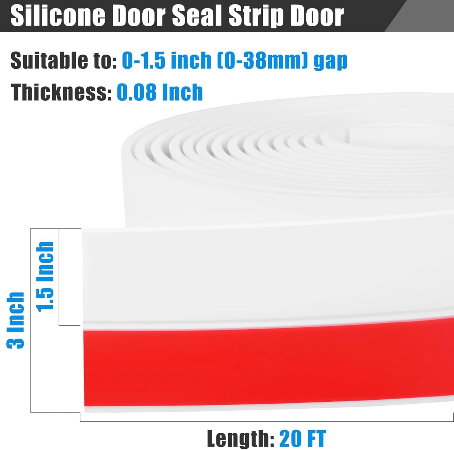 Draft Seal Tape for Doors and Windows 3 in x 20 Ft Silicone Weather Stripping Extra Thick 2mm Door Seal Strip with Strong Adhesive Draft Insulation Stopper Side Seal - White