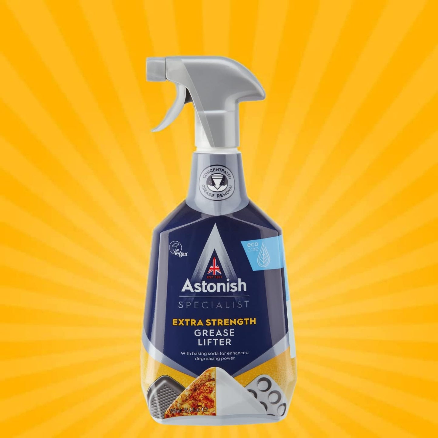 Astonish Specialist Extra Strength Grease Lifter With Baking Soda - No Scrub De-Greaser Formula For Kitchen Surfaces, Trays & Pans - Vegan Cruelty Free Household Cleaning Supplies, 750ml Spray Bottle