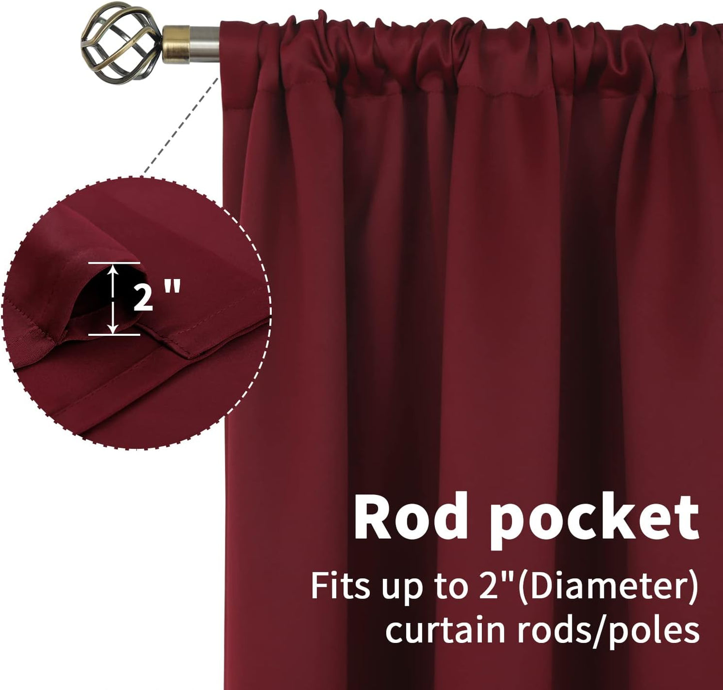 BGment Short Burgundy Blackout Curtains 36 Inches Length for Kitchen Window Over Sink - Half Window Drapes with Rod Pocket Privacy for Cafe Bathroom, 34 x 36 Inch, 2 Panels