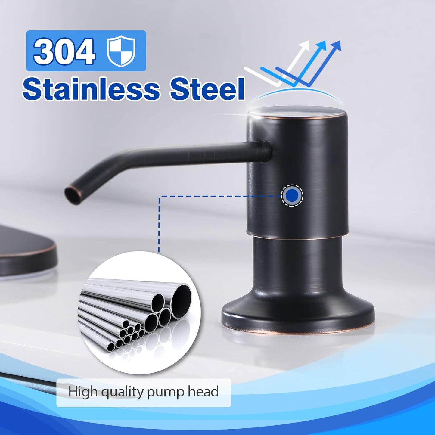 Kitchen Sink Soap Dispenser, WEWE Built in Soap Dispenser Kitchen Countertop Oil Rubbed Bronze Refillable Under Sink Black Pump Liquid Soap Dispenser for Kitchen Sink Stainless Steel Under Counter