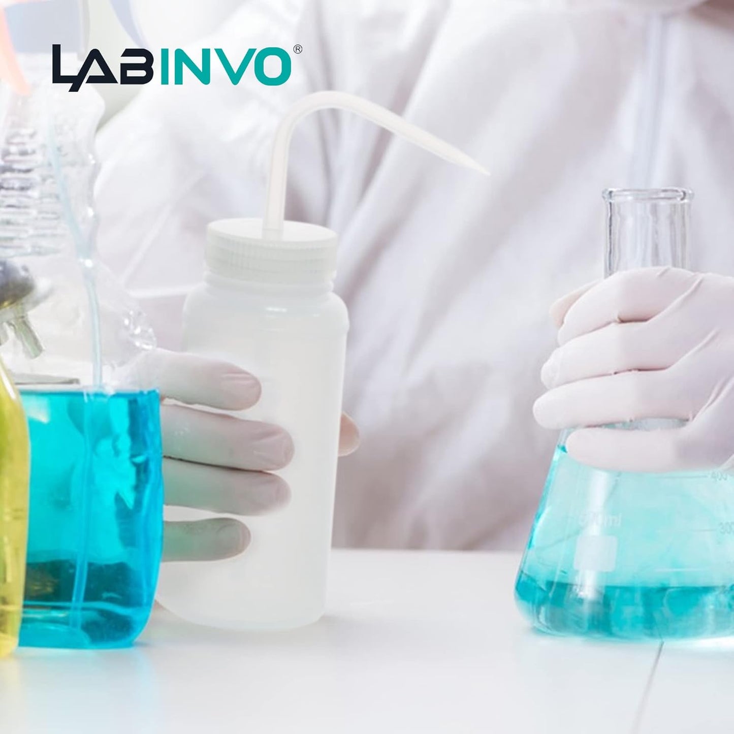 6pcs of Economy Wash Bottles, Vol.500ml (17oz), Wide-Mouth, Self-Venting Safety Wash Bottles, LDPE Material, IN-WBW500