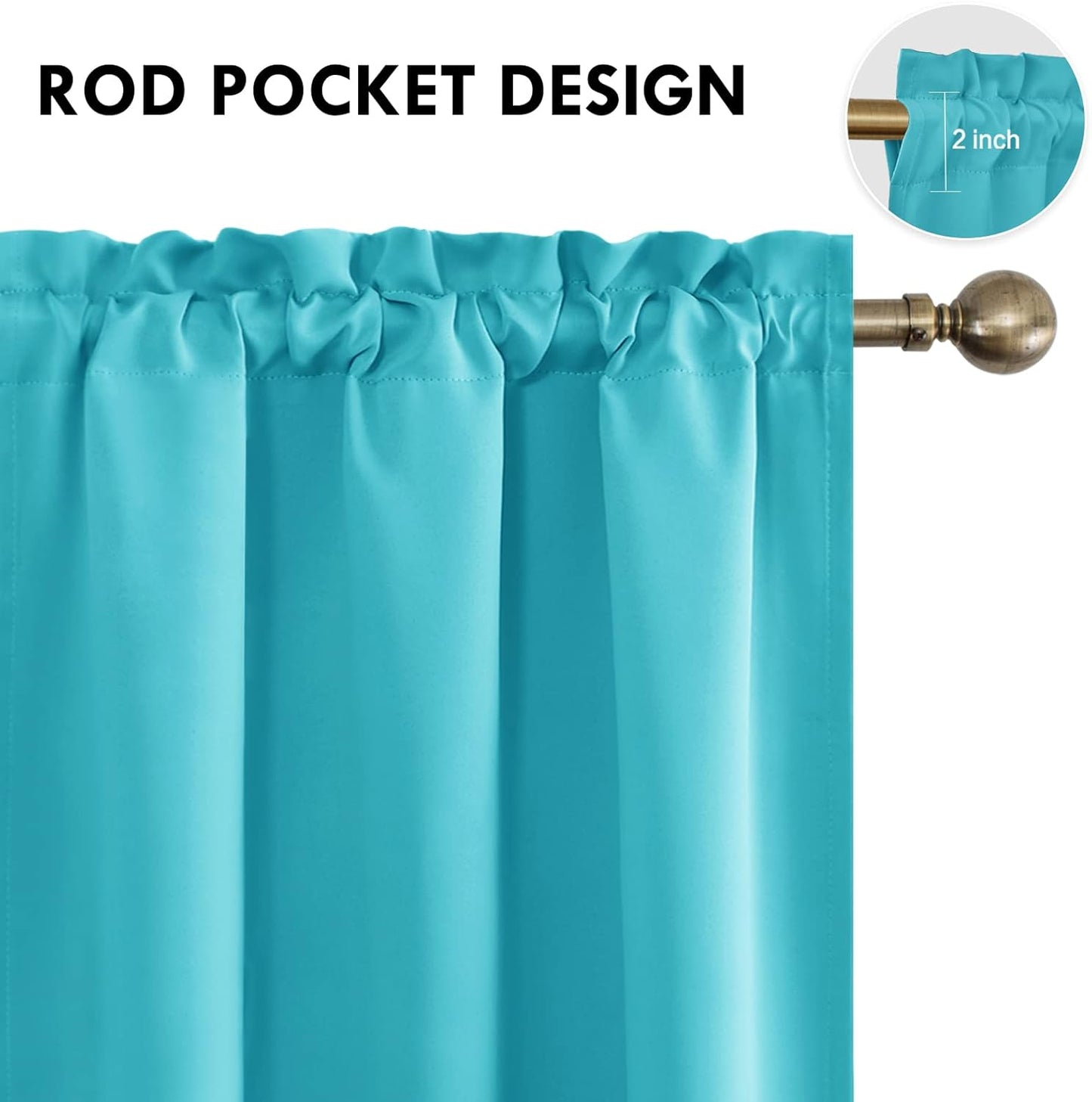 DWCN Blackout Curtains Room Darkening Thermal Insulated Bedroom Curtains Window Treatments, 42 x 45 inches Long, Set of 2 Turquoise Rod Pocket Drapes