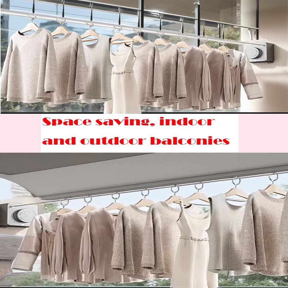 Retractable Clothesline, Wall Mounted, Stainless Steel, 17 Ft Indoor Outdoor (Light Gray)