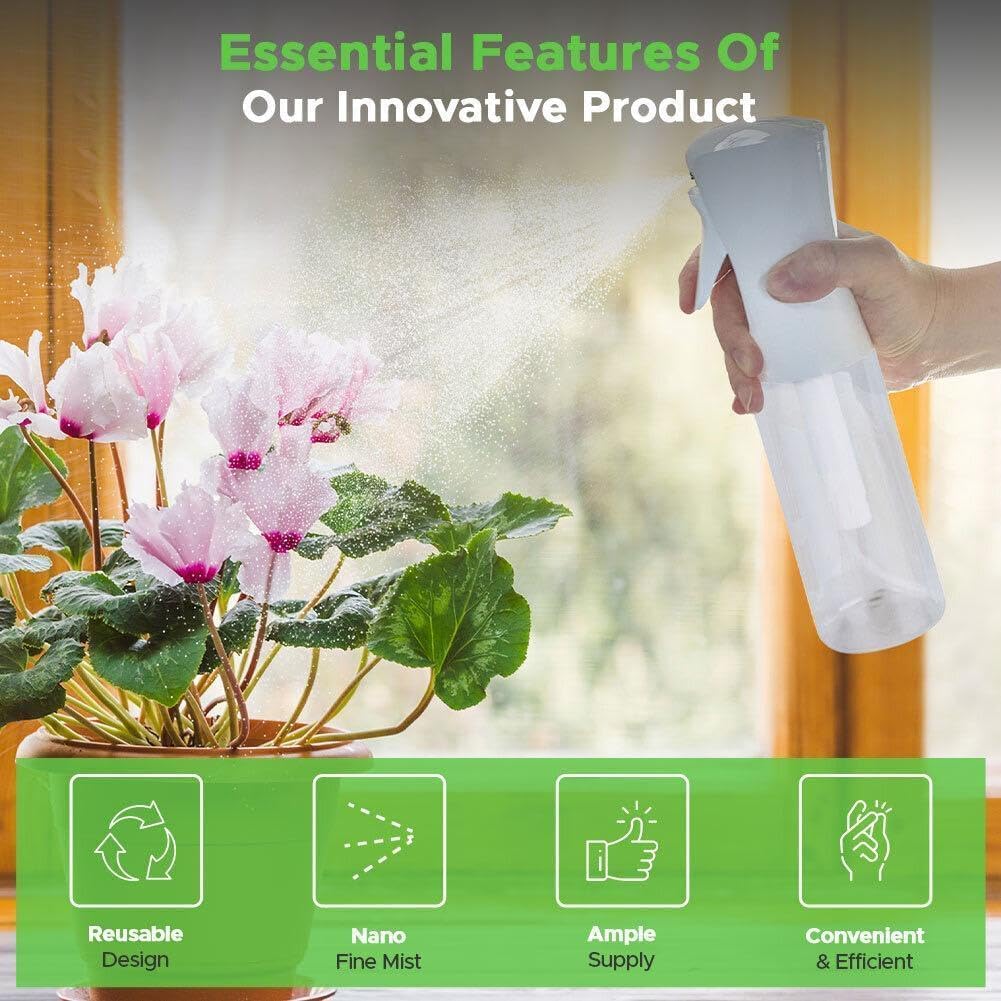 VigorPath Continuous Spray Bottle for Hair – Fine Mist Mister for Hairstyling, Cleaning, Plants, Pets, Barbers, Salons, and Essential Oil Applications (150ml/5 oz) Clear 2 Pack