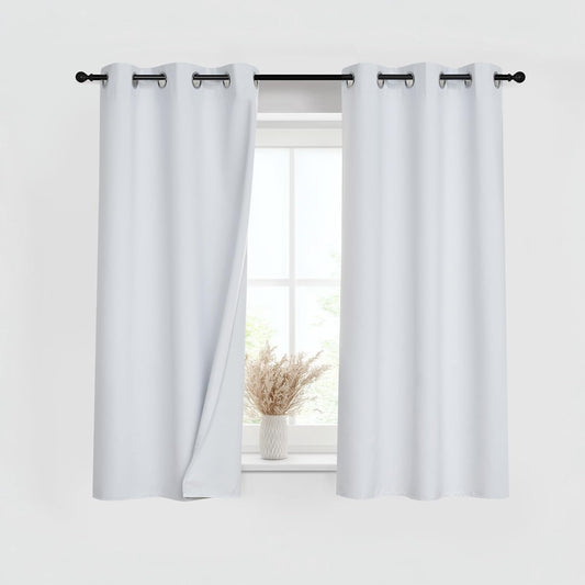 PONY DANCE White 100% Blackout Short Curtains for Kitchen Over Sink 36 inch Long 2 Panels Set, Black Out Small Window Curtains for Bathroom, Thermal Insulated Half Window Cafe Drapes, 34" W x 36" L