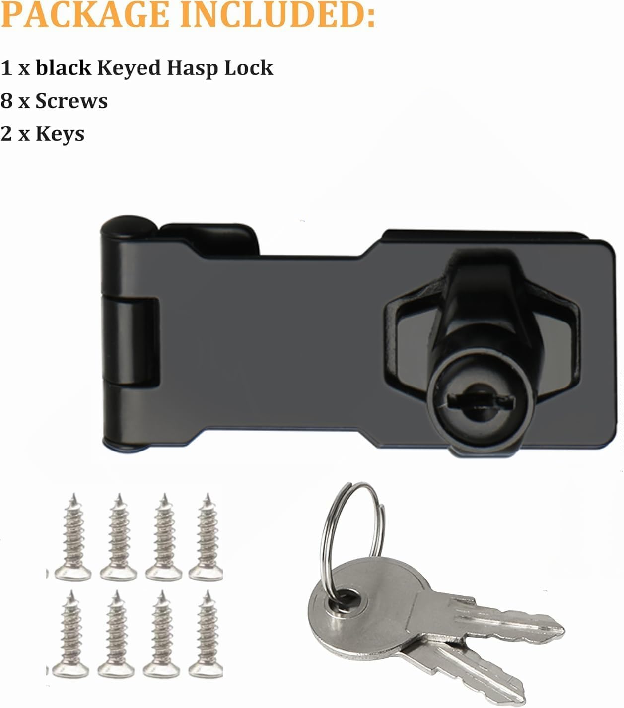 Alise Keyed Hasp Lock,3 Inch Safety Packlock Clasp Hasp Lock Latch with Lock, Black Door Hinge Lock with Keys Keyed Locking Hasp for Cabinets Closets Doors