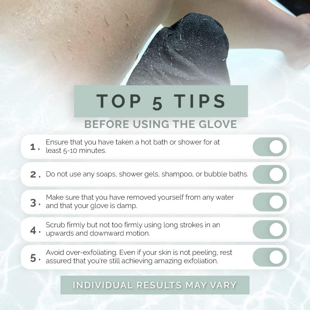 Wildpier Beauty Exfoliating Glove Luxe for Sensitive Skin Mitt Body Scrub for Bath Shower Spa Hand Exfoliator Gloves, Dead Skin Cell Remover, Plant Based Deep Exfoliation Scrubber, Black