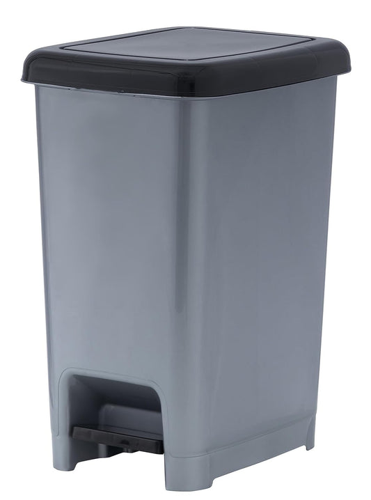 Superio Slim Trash Can with Foot Pedal – 2.5 Gallon Step-On Trash Bin with Lid, Small Plastic Garbage Can, Mini Trash Can for Bathroom, Kitchen, Office, Under Desk, Bedroom, Dorm – Grey/Black